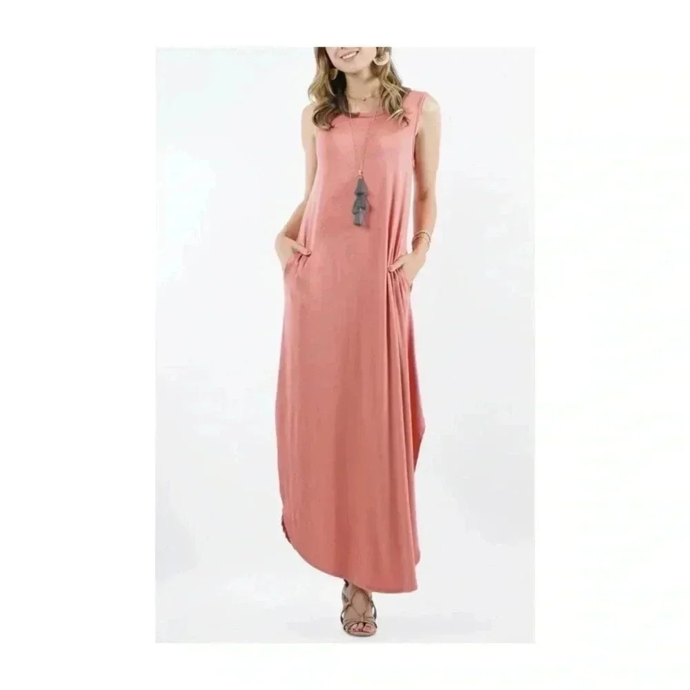🆕Zenana Ash Rose Crewneck Pocket Maxi Dress XL🆕